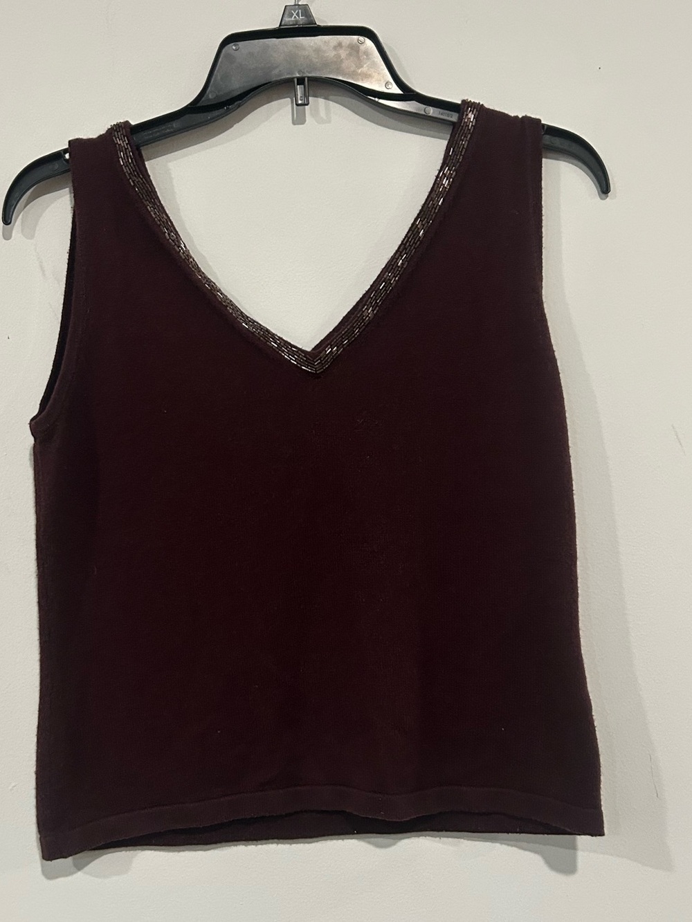 Women's silk and cashmere blend deep brown beaded top